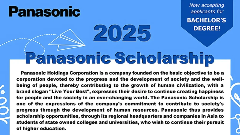 Panasonic Scholarship 2025 announcing applications for bachelor's degree students.